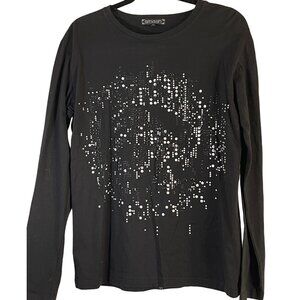 Smash long sleeve shirt embellished strip down back cotton white black med READ